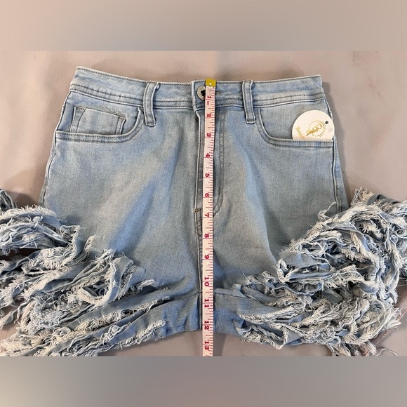JC & JQ Shorts Womens Sz Medium Denim Frayed Fringed Hem Festival High Waist - Picture 5 of 10